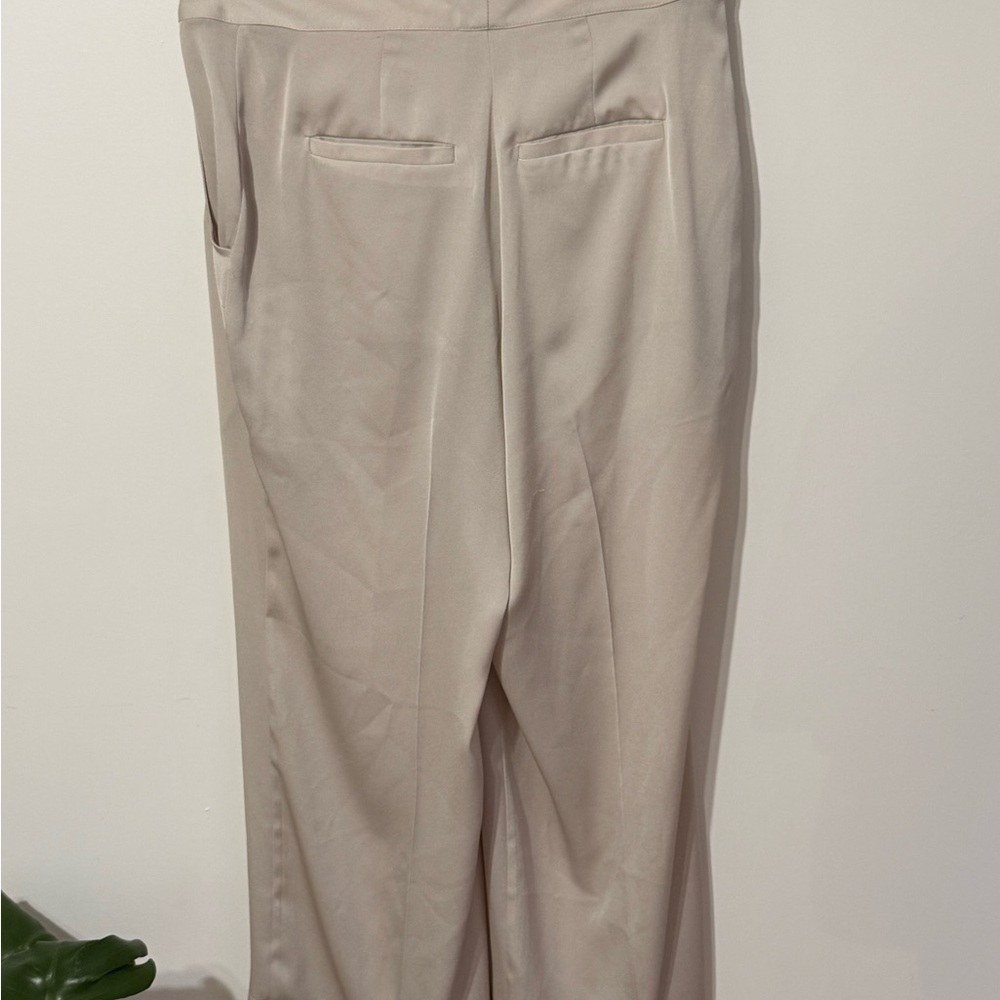BONDI BORN | Eden Pant | Staight Leg Beige Cream Satin Trousers - Picture 7 of 9